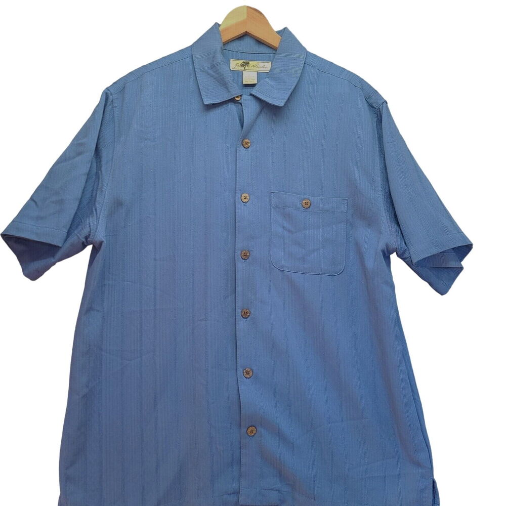 Joe Marlin Mens Hawaiian Button Up Shirt Blue Size Large Rayon Blend Pocket